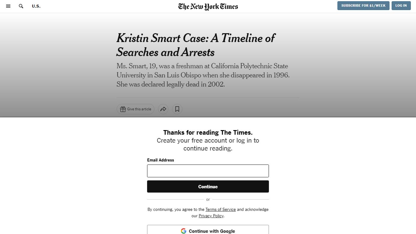 A Timeline of the Kristin Smart Case - The New York Times