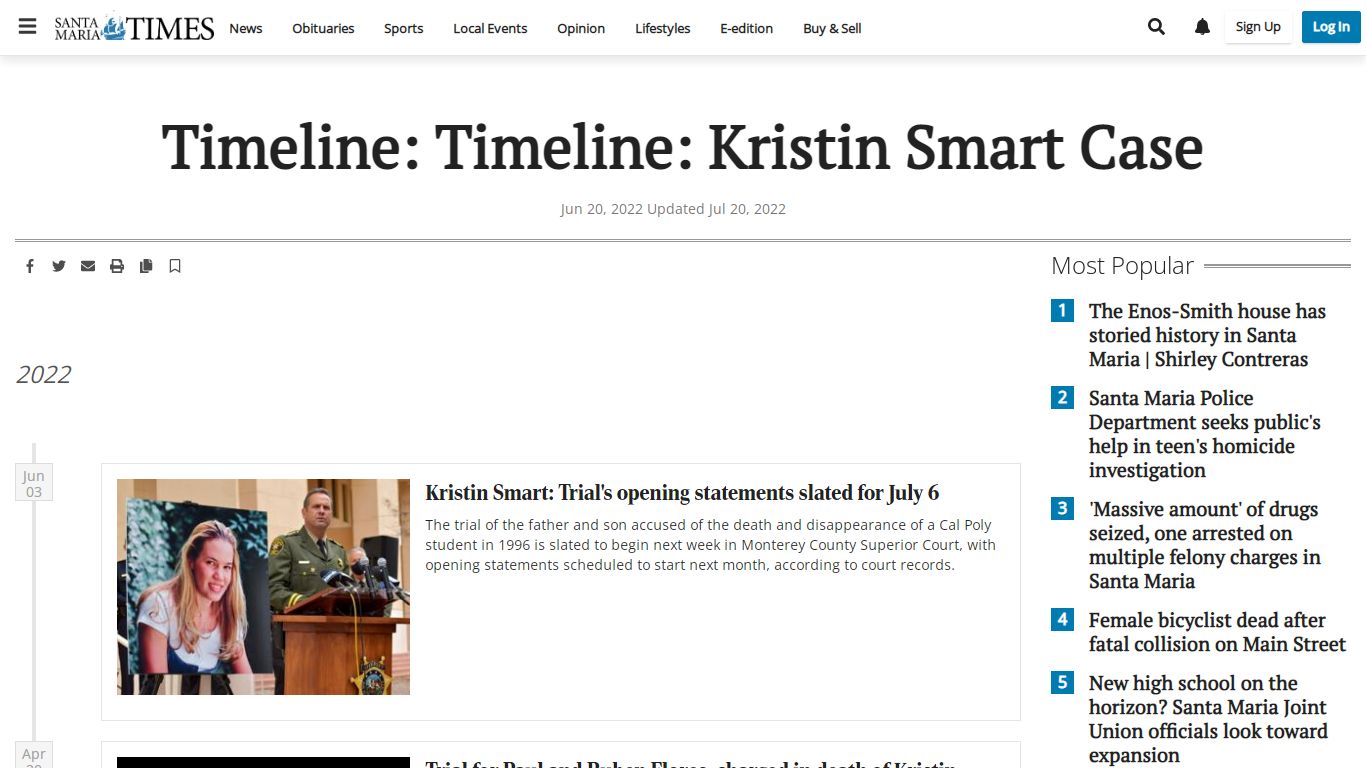Timeline: Kristin Smart Case | Local News | santamariatimes.com